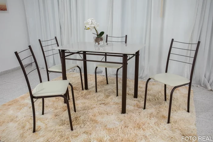 Mesa cozinha Rio 100x60 4 Cadeiras Tampo Pedra cor Off Teixeira
