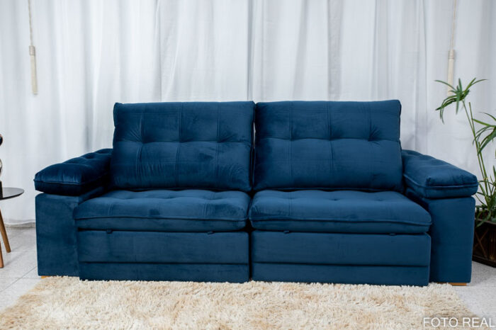 Sofá Retrátil Reclinável Ibiza 2.60m Azul K022 - D33 Hiper soft e Molas Ensacadas - Image 5