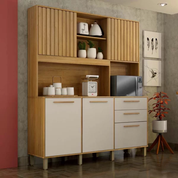 Armário Cozinha Diamante 5 Portas 2 Gavetas Larg. 1.63m Cinamomo/Off – Valdemoveis