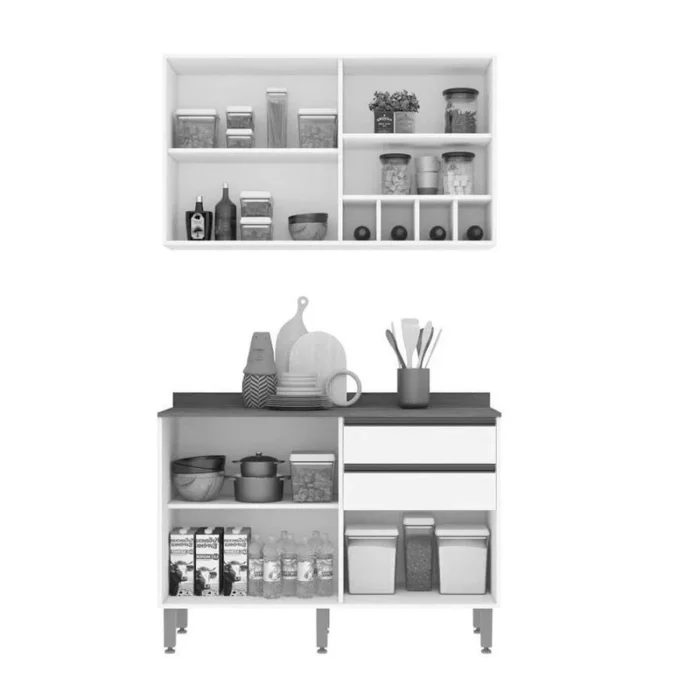 Aéreo + Balcão Cozinha Pérola Larg. 1.20m Cinamomo-Off White Sallêto - Image 3