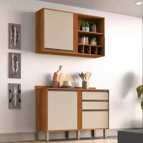 Aéreo + Balcão Cozinha Pérola Larg. 1.20m Cinamomo-Off White Sallêto