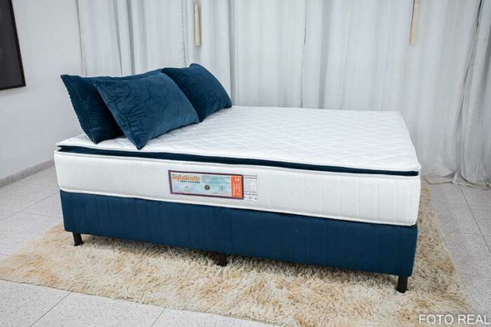 Box+Colchão Casal Molas Ensacadas Softslim Petróleo 138×188 Nosso Sonho Almofadas Grátis - Image 2