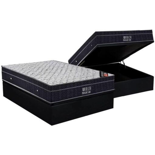 Colchão Casal Airtech Progressive D26 + Base Box Baú Biostar Preto – ORTOBOM + BIOSTAR