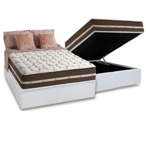 Colchão Casal Classic Superlastic D26 Marrom + Base Baú Biostar Branco – ANJOS + BIOSTAR