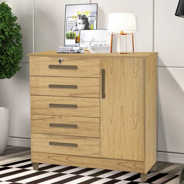 Cômoda Vitória com 5 Gavetas e 1 Porta Cinamomo Rud Rack