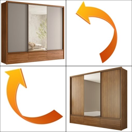 Guarda-Roupa 3 Portas Lounge 2,67 m Nogueira Touch/Nude Prime TX – DEMÓBILE