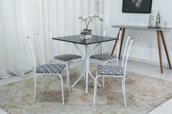 Mesa Cozinha Maricá c/4 Cadeiras + Base Maricá Bco/Pto Tampo Indiano 68X68 Teixeira