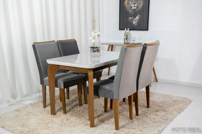 Mesa Jantar Londrina Imbuia Tampo  120×80 4 Cadeiras Luxo Veludo Rufato  (P-ok)