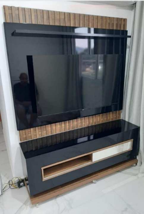Painel + Bancada até 60″ Vitti Preto/Demolição – DJ MÓVEIS