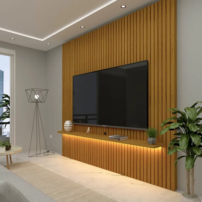 Painel Nobre Ripado 100% MDF C/LED Larg. 1.85m TV até 75″  Gelius (P-total-ok)