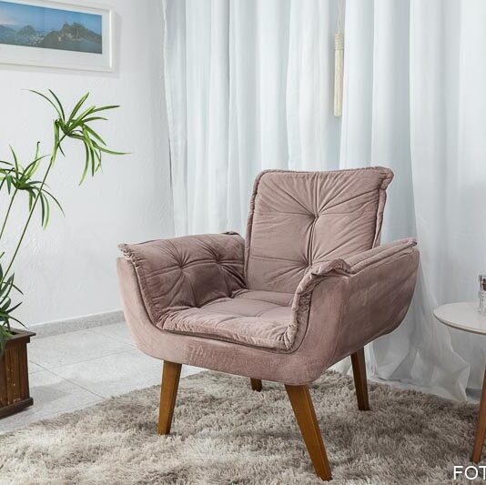 Poltrona Pérola Base Fixa Veludo Rose