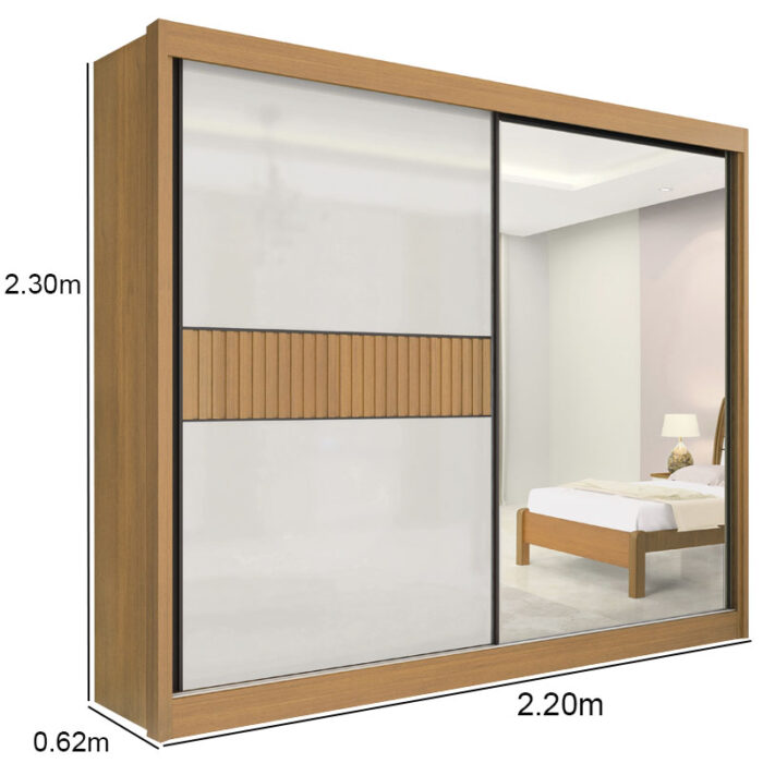 Roupeiro 2 Portas Titanium Ripado 100% MDF Cinamomo/Off White Larg. 2.20m DDoro - Image 4