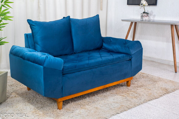 Sofá 2 lugares Bélgica 1.60m Veludo Azul Claro