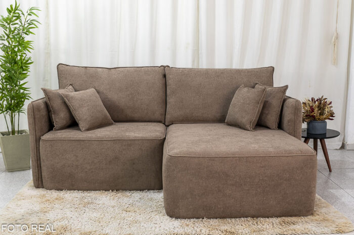 Sofá 3 Lug. Com Chaise Búzios Larg. 2.20m Marrom 623 - Image 2