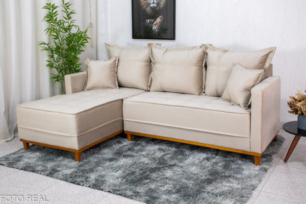 Sofá 3 Lug. Com Chaise Milão Larg. 2.30m Veludo Bege 818 - Molas Ensacadas