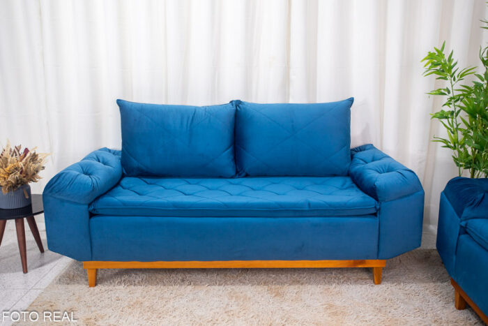 Sofá 3 e 2 lugares Bélgica Veludo Azul - Image 4
