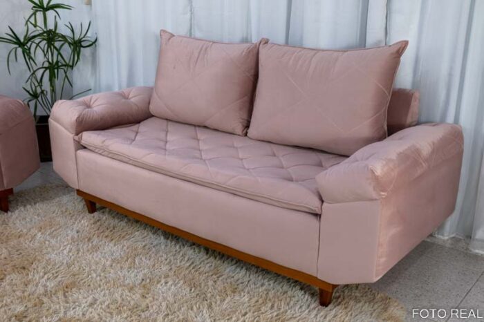 Sofá 3 e 2 lugares Bélgica Veludo Rosa - Image 2