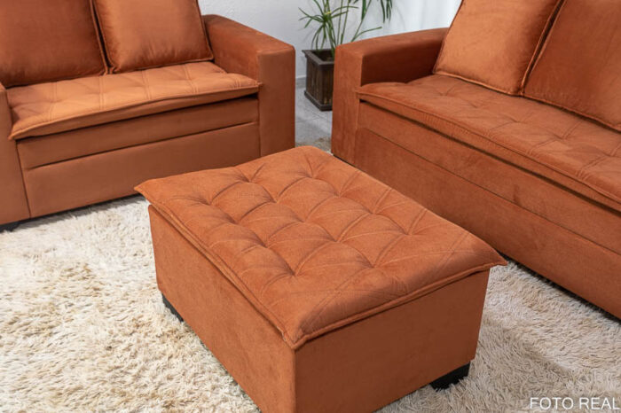 Sofá 3 e 2 lugares França com Puff Veludo Terracota A33 - Image 2