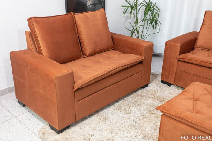 Sofá 3 e 2 lugares França com Puff Veludo Terracota A33 - Image 3