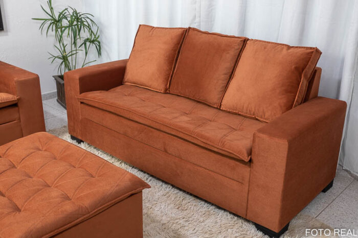 Sofá 3 e 2 lugares França com Puff Veludo Terracota A33 - Image 4