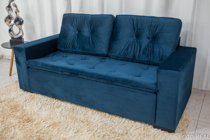 Sofá 3 lugares 8000 Pillow D28 Molas Bonnel Veludo Azul
