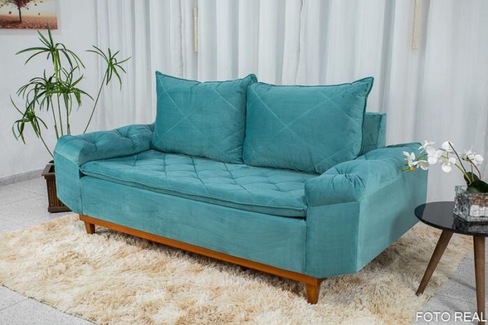 Sofá 3 lugares Bélgica 2.00m Veludo Verde Tiffany - Image 3