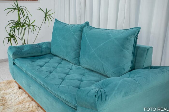 Sofá 3 lugares Bélgica 2.00m Veludo Verde Tiffany - Image 4