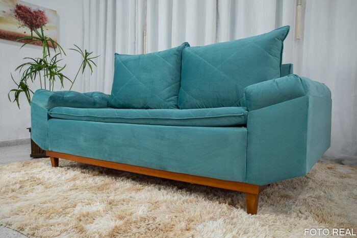 Sofá 3 lugares Bélgica 2.00m Veludo Verde Tiffany - Image 7