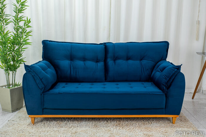 Sofá 3 lugares Espanha 2.00m Veludo Azul 529 - D28 Soft - Image 2