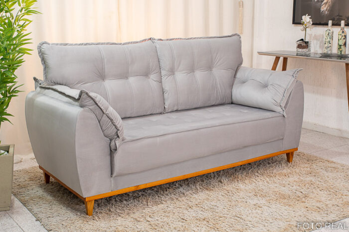 Sofá 3 lugares Espanha 2.00m Veludo  Cinza 562 - D28 Soft - Image 2