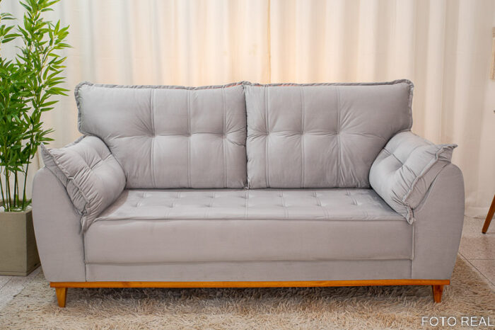 Sofá 3 lugares Espanha 2.00m Veludo  Cinza 562 - D28 Soft - Image 3