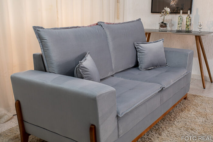 Sofá 3 lugares Havaí Luxo 2.00m Veludo Cinza 562 - Molas Ensacadas - Image 4