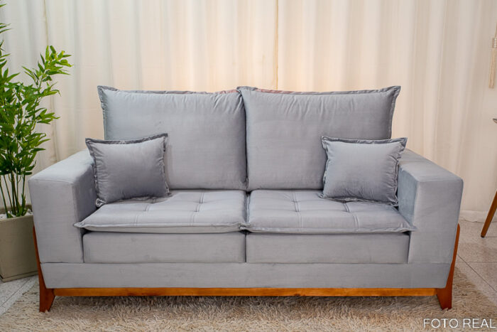 Sofá 3 lugares Havaí Luxo 2.00m Veludo Cinza 562 - Molas Ensacadas - Image 3