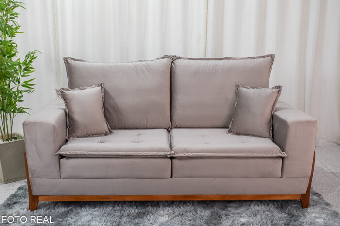 Sofá 3 lugares Havaí Luxo 2.00m Veludo Bege 525 - Molas Ensacadas - Image 3