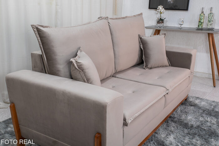 Sofá 3 lugares Havaí Luxo 2.00m Veludo Bege 525 - Molas Ensacadas - Image 4