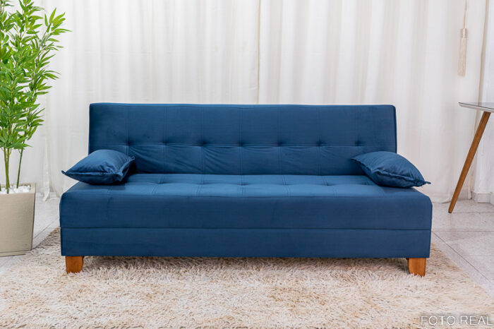 Sofá 4 lugares e Sofá Cama Casal Arpoador Veludo Azul 3040/07 - Image 4