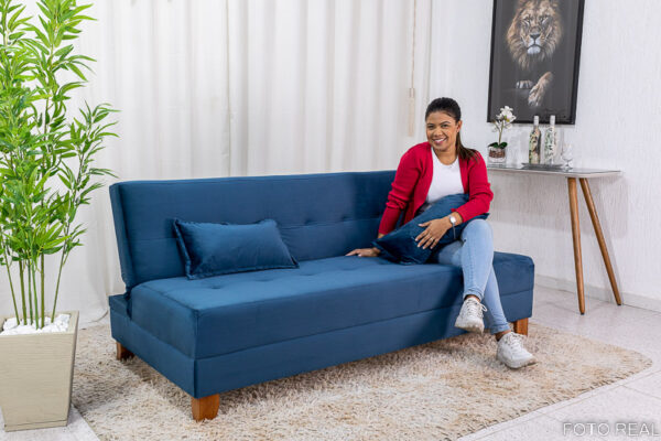 Sofá 4 lugares e Sofá Cama Casal Arpoador Veludo Azul 3040/07