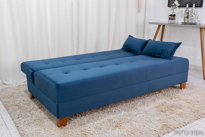 Sofá 4 lugares e Sofá Cama Casal Arpoador Veludo Azul 3040/07 - Image 7