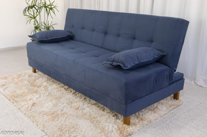 Sofá 4 lugares e Sofá Cama Casal Arpoador Veludinho Azul - Image 3