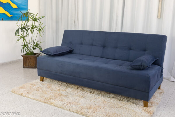 Sofá 4 lugares e Sofá Cama Casal Arpoador Veludinho Azul