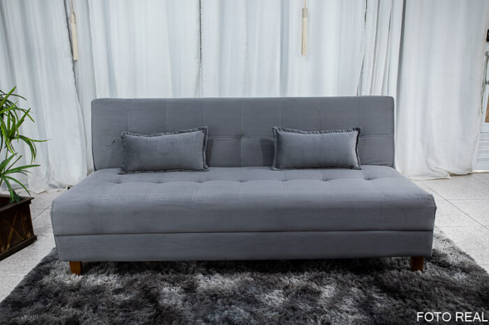 Sofá 4 lugares e Sofá Cama Casal Arpoador Veludinho Cinza - Image 6
