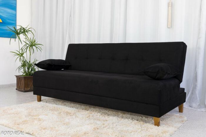 Sofá 4 lugares e Sofá Cama Casal Arpoador Veludinho Preto
