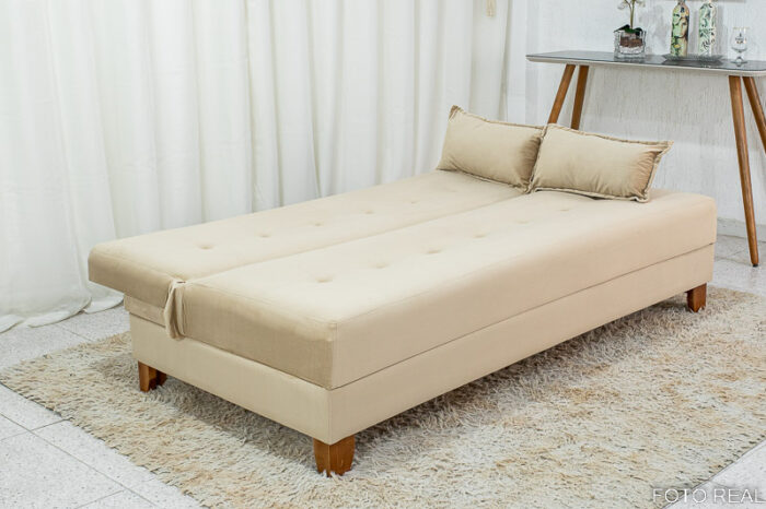 Sofá 4 lugares e Sofá Cama Casal Arpoador Veludo Bege 3040/04 - Image 4