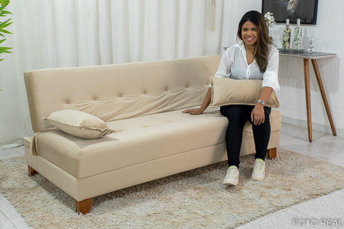 Sofá 4 lugares e Sofá Cama Casal Arpoador Veludo Bege 3040/04 - Image 2
