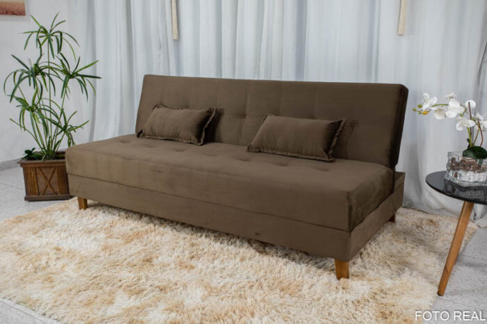 Sofá 4 lugares e Sofá Cama Casal Arpoador Veludo Marrom - Image 4