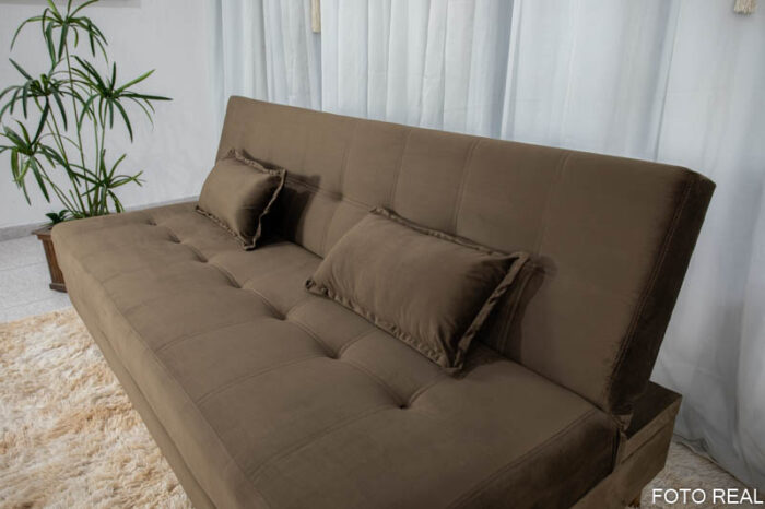 Sofá 4 lugares e Sofá Cama Casal Arpoador Veludo Marrom - Image 5
