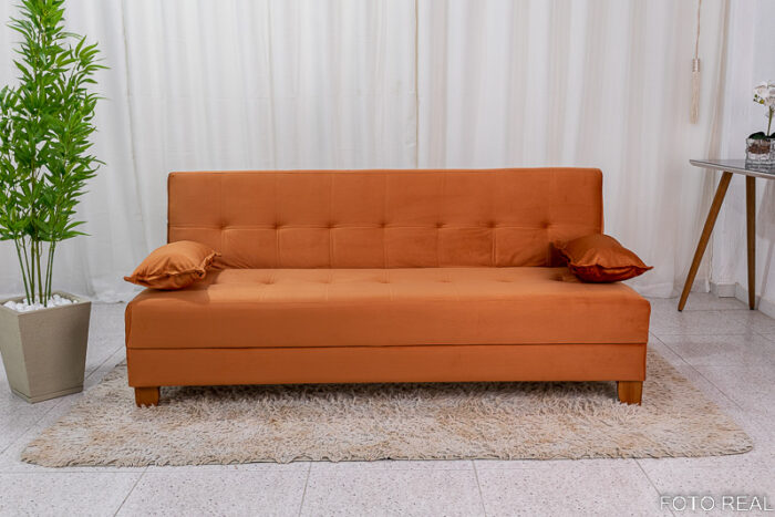 Sofá 4 lugares e Sofá Cama Casal Arpoador Veludo Terracota 12116 - Image 4
