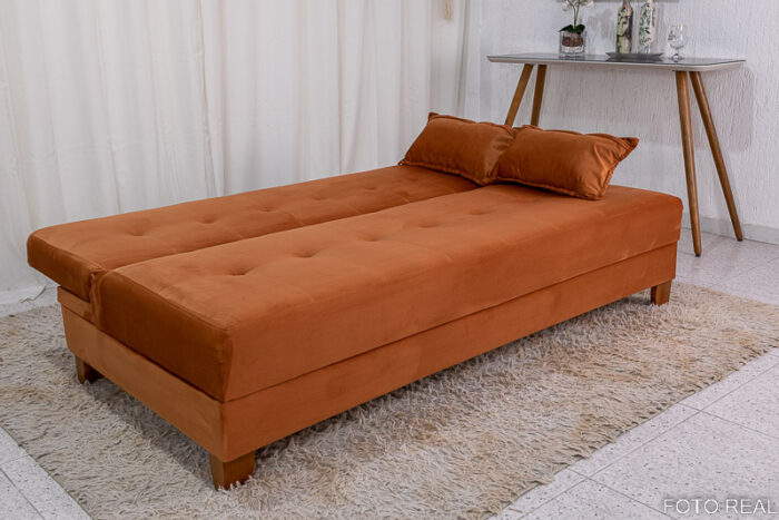 Sofá 4 lugares e Sofá Cama Casal Arpoador Veludo Terracota 12116 - Image 7