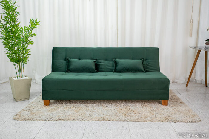 Sofá 4 lugares e Sofá Cama Casal Arpoador Veludo Verde 3040/10 - Image 2