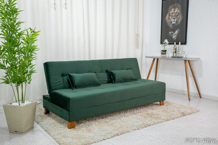 Sofá 4 lugares e Sofá Cama Casal Arpoador Veludo Verde 3040/10 - Image 3
